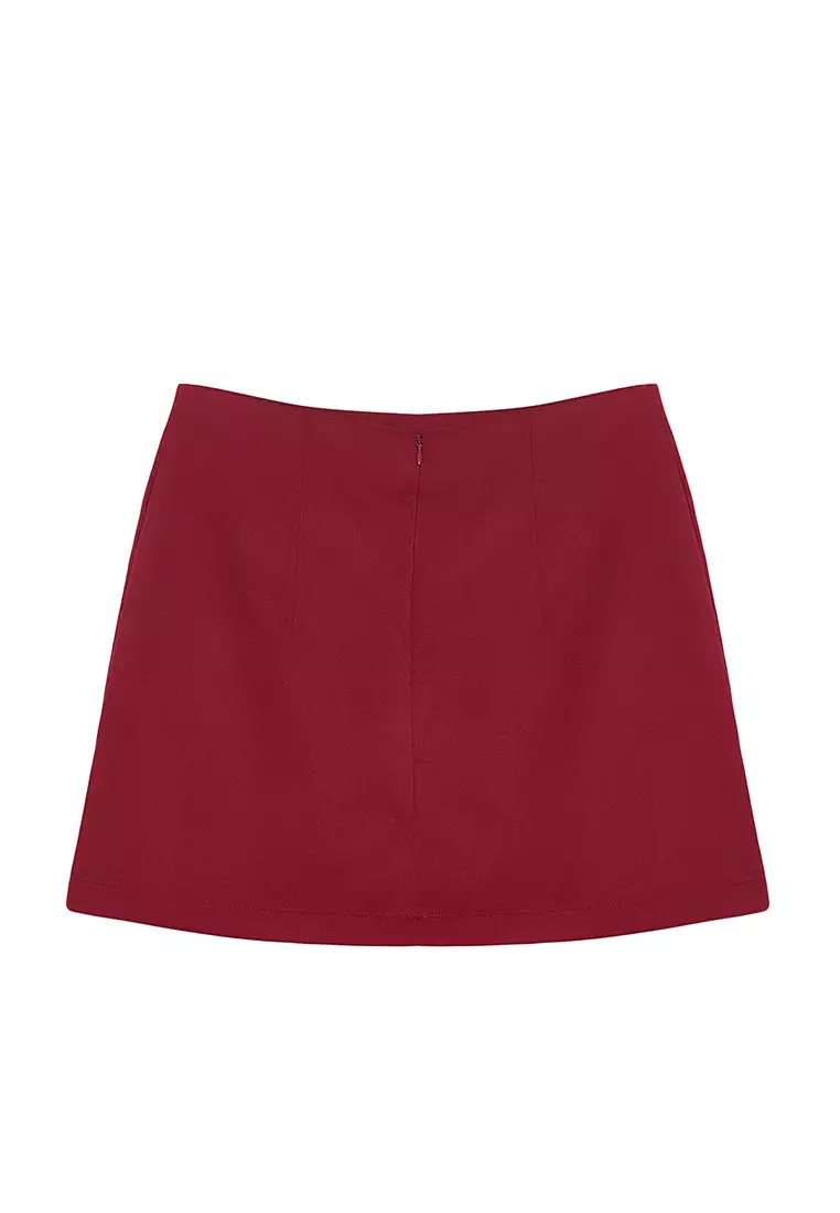 High Waist Dark Burgundy A Line Mini Skirt