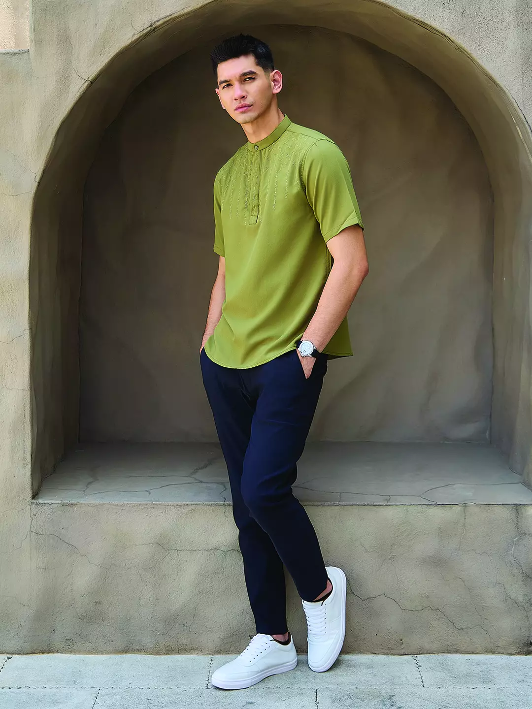 OXCON Kemeja koko Tangan Pendek Bordir Baiq Green