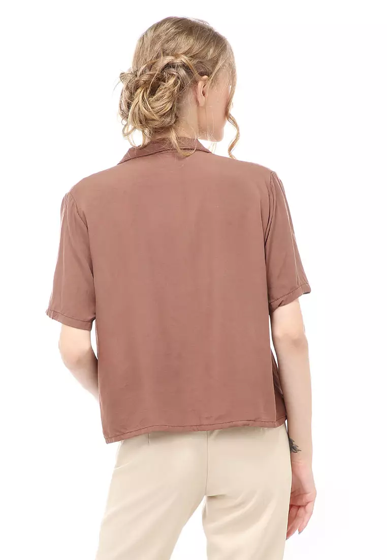 Holly Atasan Kasual Kemeja Wanita 2 Kantong Lengan Pendek Material Rayon ORIGINAL - Brown