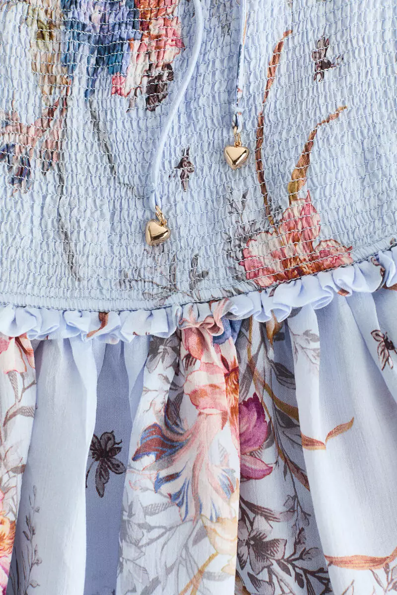 Frill-trimmed smocked-bodice dress