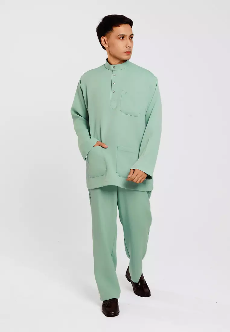 Alain Delon Baju Melayu Regular Fit Sedondon anak Budak - 19025001-45DustyGreen