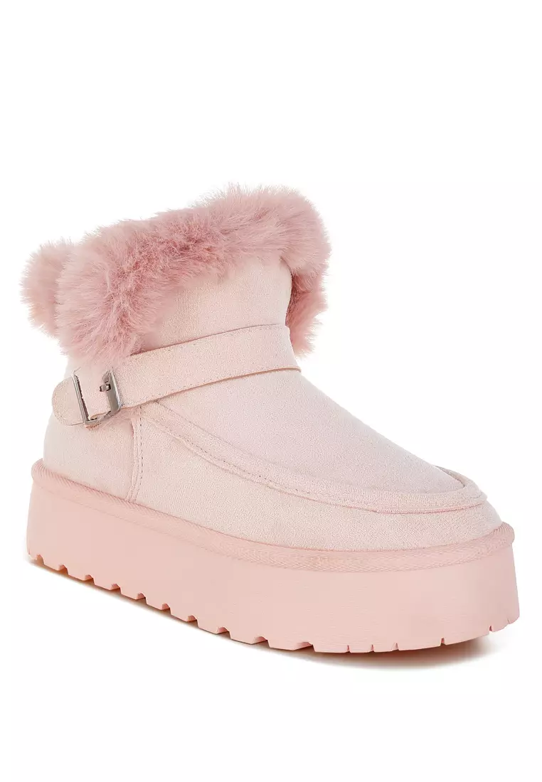 Pin Buckle Detail Snow Boots in Pink