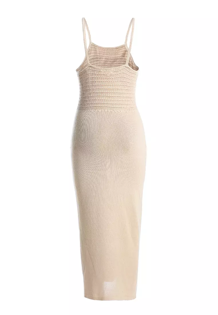 Natural Straight Side Slit Dress