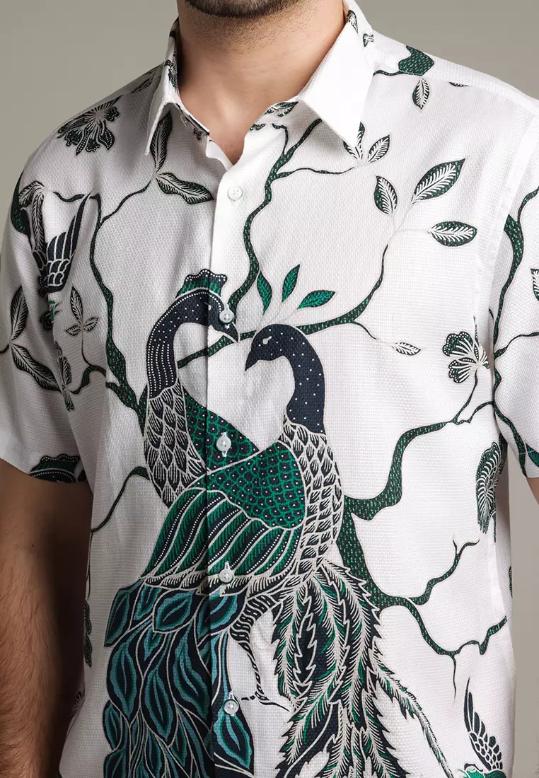 MOC - Kemeja Batik Pria Lengan Pendek Mahayana - White