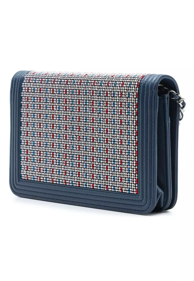 Pre-Loved Chanel Crystal Embellished Lambskin Boy Wallet On Chain