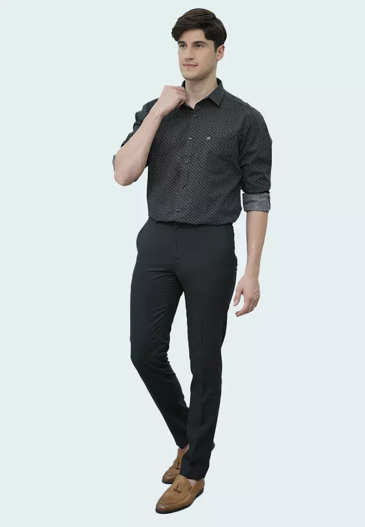 Johnwin - Kemeja Formal - Kemeja Motif Lengan Panjang RegularFit Hitam