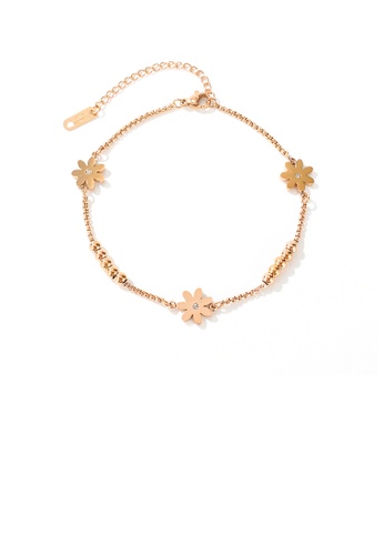 Glamorousky white Simple and Elegant Plated Rose Gold Daisy Beaded 316L Stainless Steel Anklet with Cubic Zirconia 8A739ACE6E4083GS_1