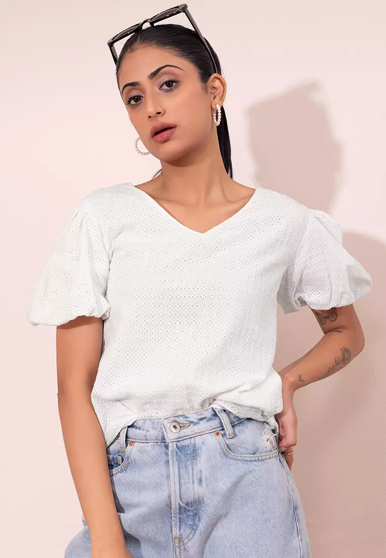 White Schiffli Top