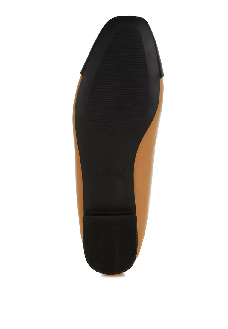 駝色人造皮革蝴蝶結細部芭蕾舞平底鞋