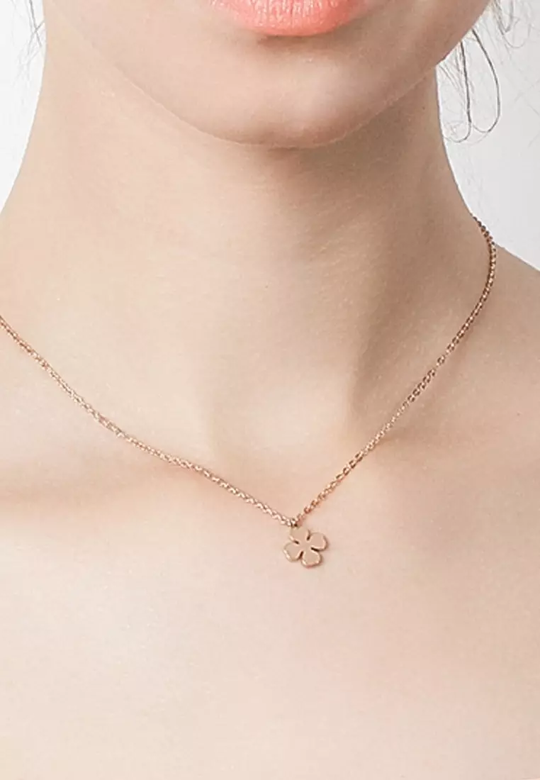 Destiny 簡約四葉草項鍊 + 耳釘套裝（玫瑰金）