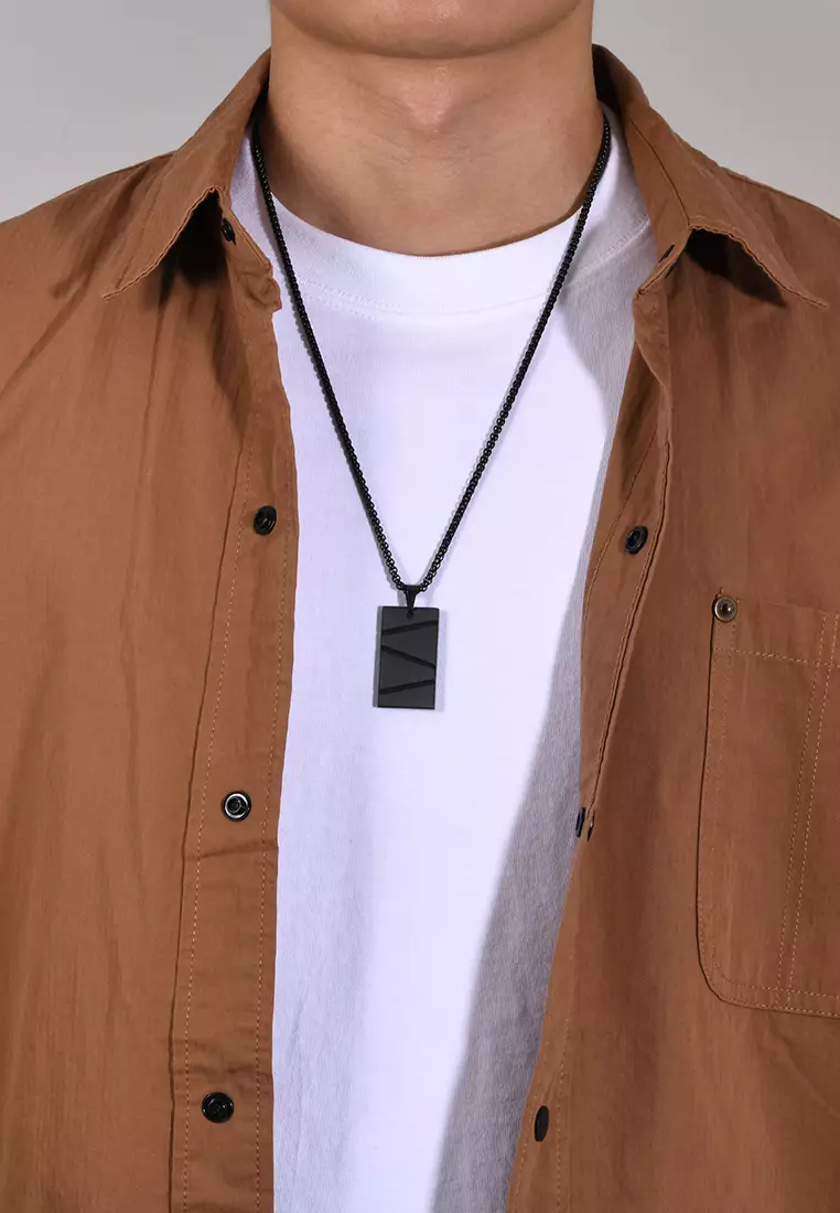 Titanium Steel Rectangle Bar Pendant Necklace JW QX-1927