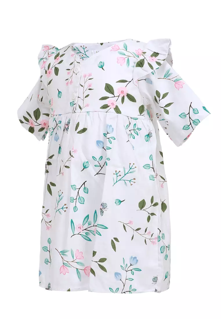 Octavia Blouse Anak Perempuan Tunik Lengan Pendek Leaf Motive Material Cotton ORIGINAL - Green