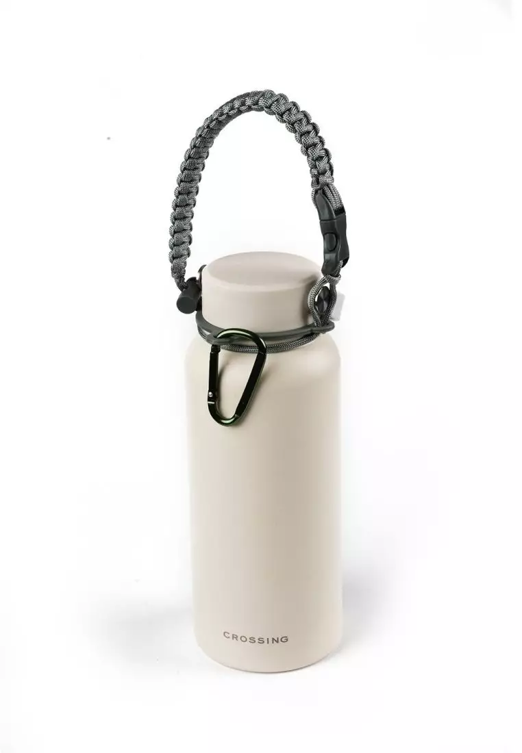 Crossing Paracord Bottle Carrier Strap with Carabiner - Grey