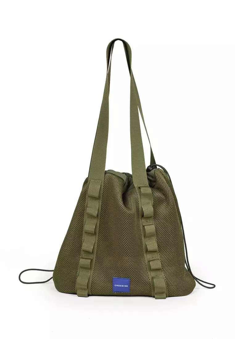 Crossing Noa Drawstring Mesh Tote Bag - Olive