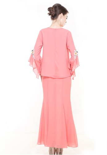 Buy Loreal Kurung Modern in Orange Peach from Rina Nichie Couture in Orange at Zalora