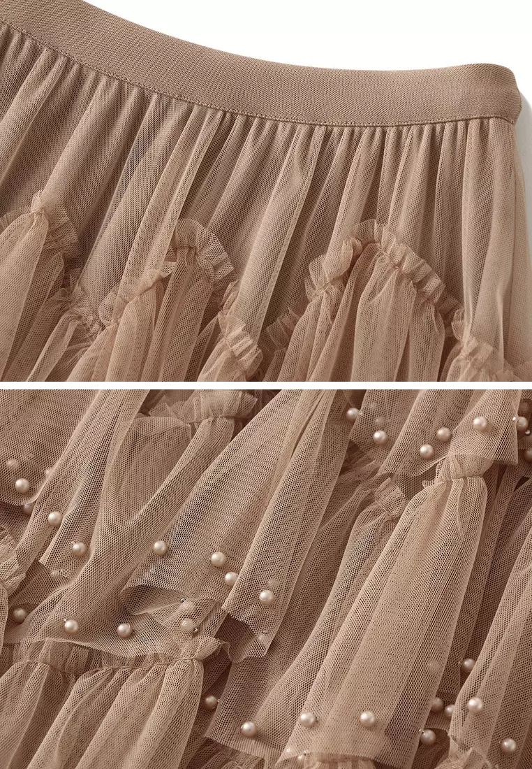 Heavily Embellished Tulle Tiered Skirt AF1220