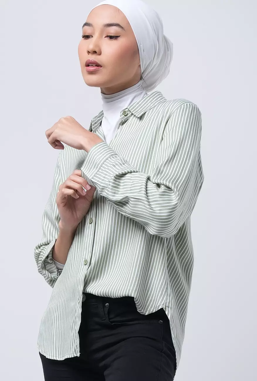 Kemeja Wanita Vivi White Green