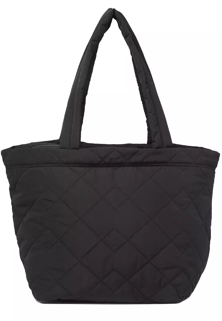 Quilted Nylon Medium Tote Bag in Black