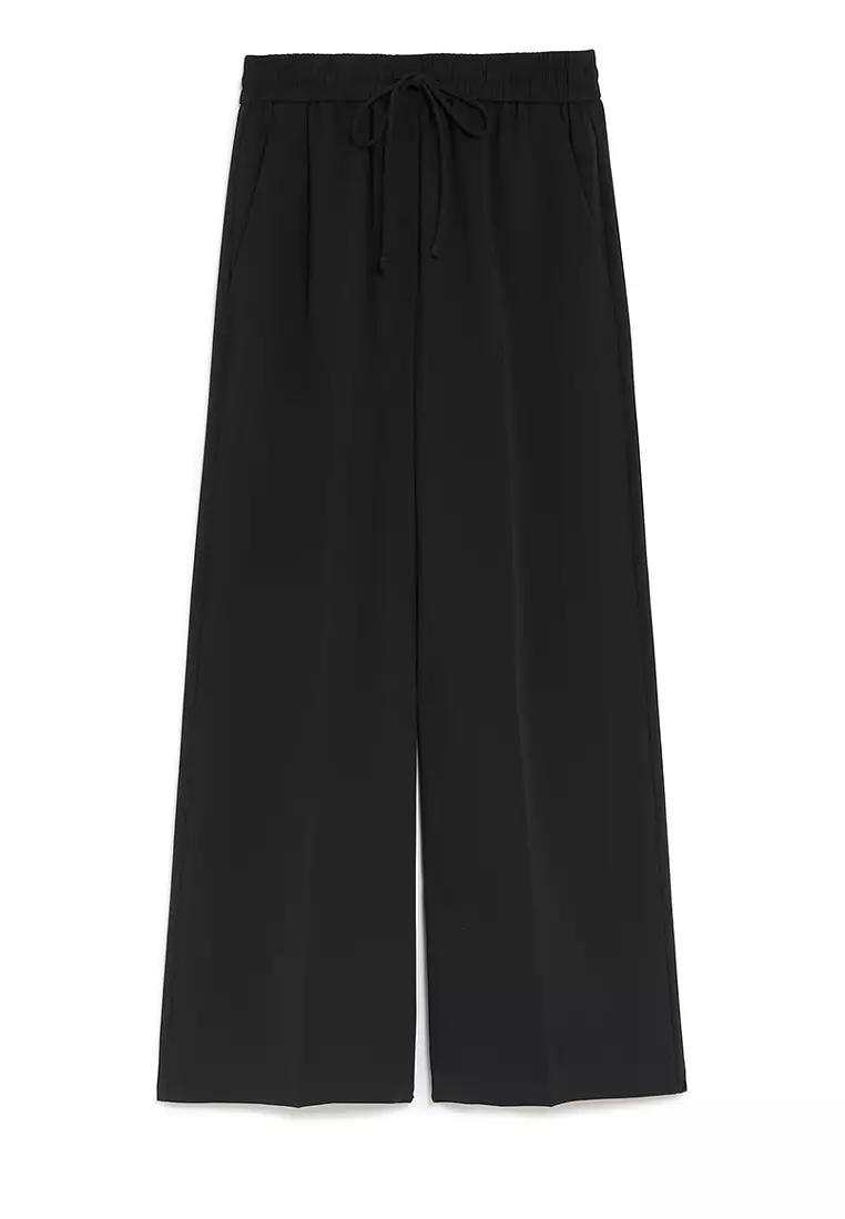 Crepe Drawstring Wide Leg Trousers