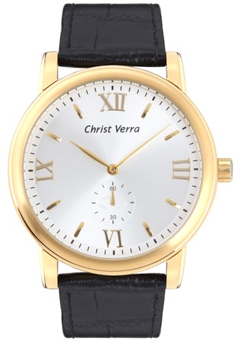 Christ Verra Fashion Men's Watch CV 52049G-22 SLV/BLK White Gold Black Leather