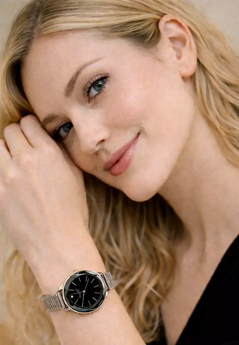 Geometric Mineral Glass Feat SWAROVSKI®Crystal Watch Silver Black