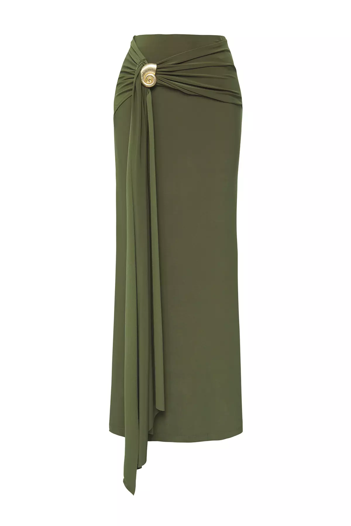 Limited Edition Khaki Fitted Accessory Detailed Knitted Long Skirt  TPRSS25ET00004