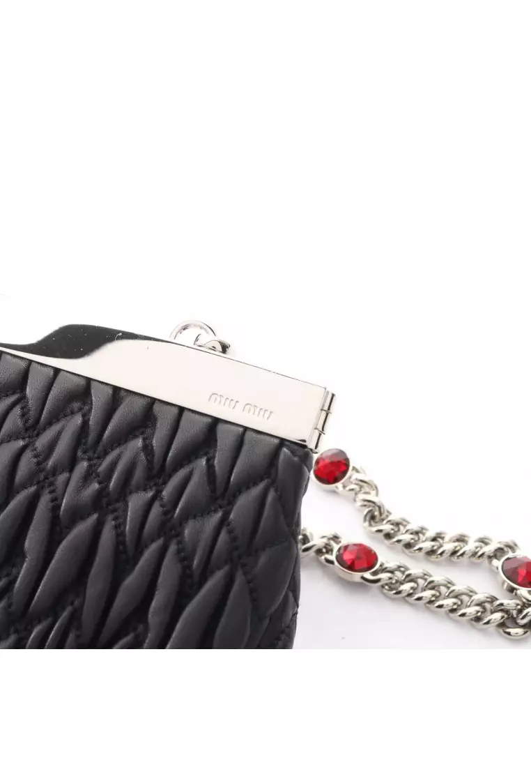 Pre-Loved MIU MIU matelasse chain shoulder bag leather black Valentine's Day Limited clasp