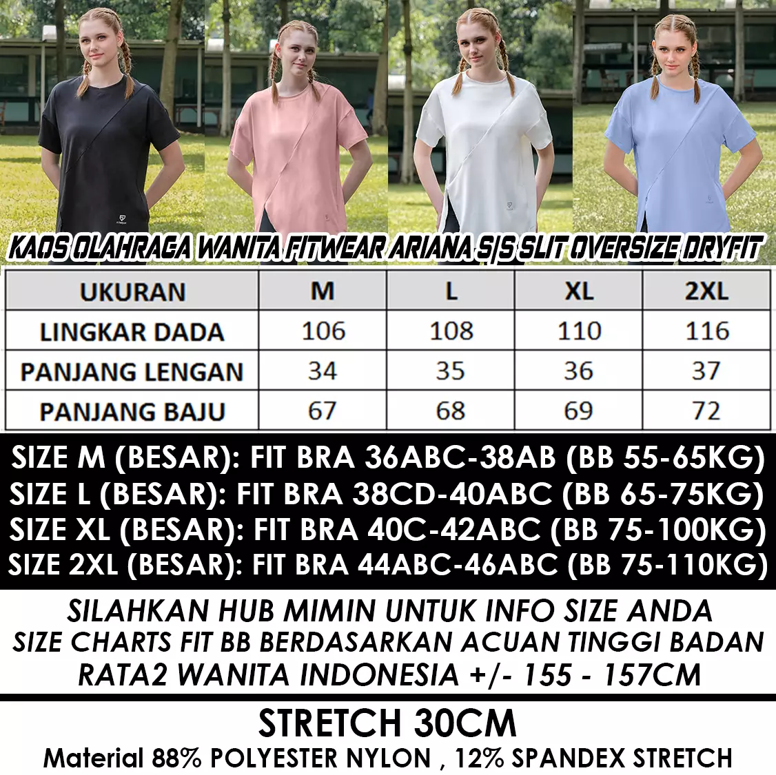 Fitwear Kaos Dryfit Oversize Olahraga Wanita ARIANA S/S SLIT - SOFT BLUE