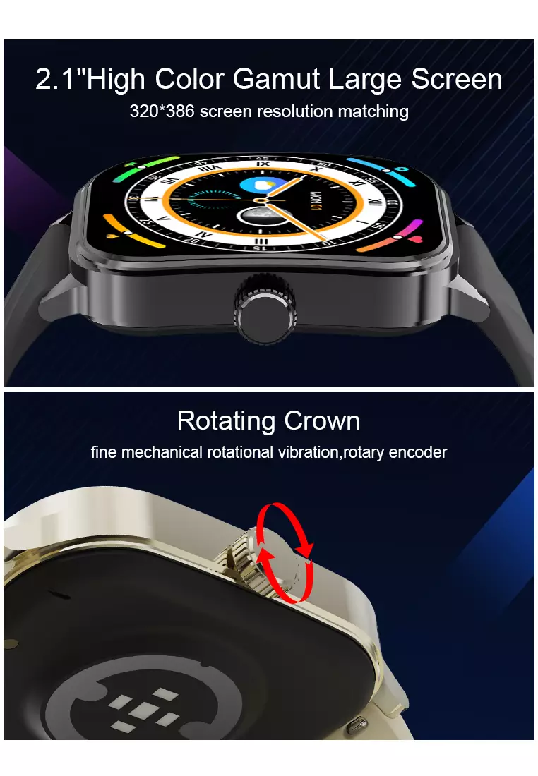 Smart Watch U9 2.1 inch 3D Flexible Surface Bluetooth Calling Temperature Measurement Jam Pintar Black dengan gelang gratis