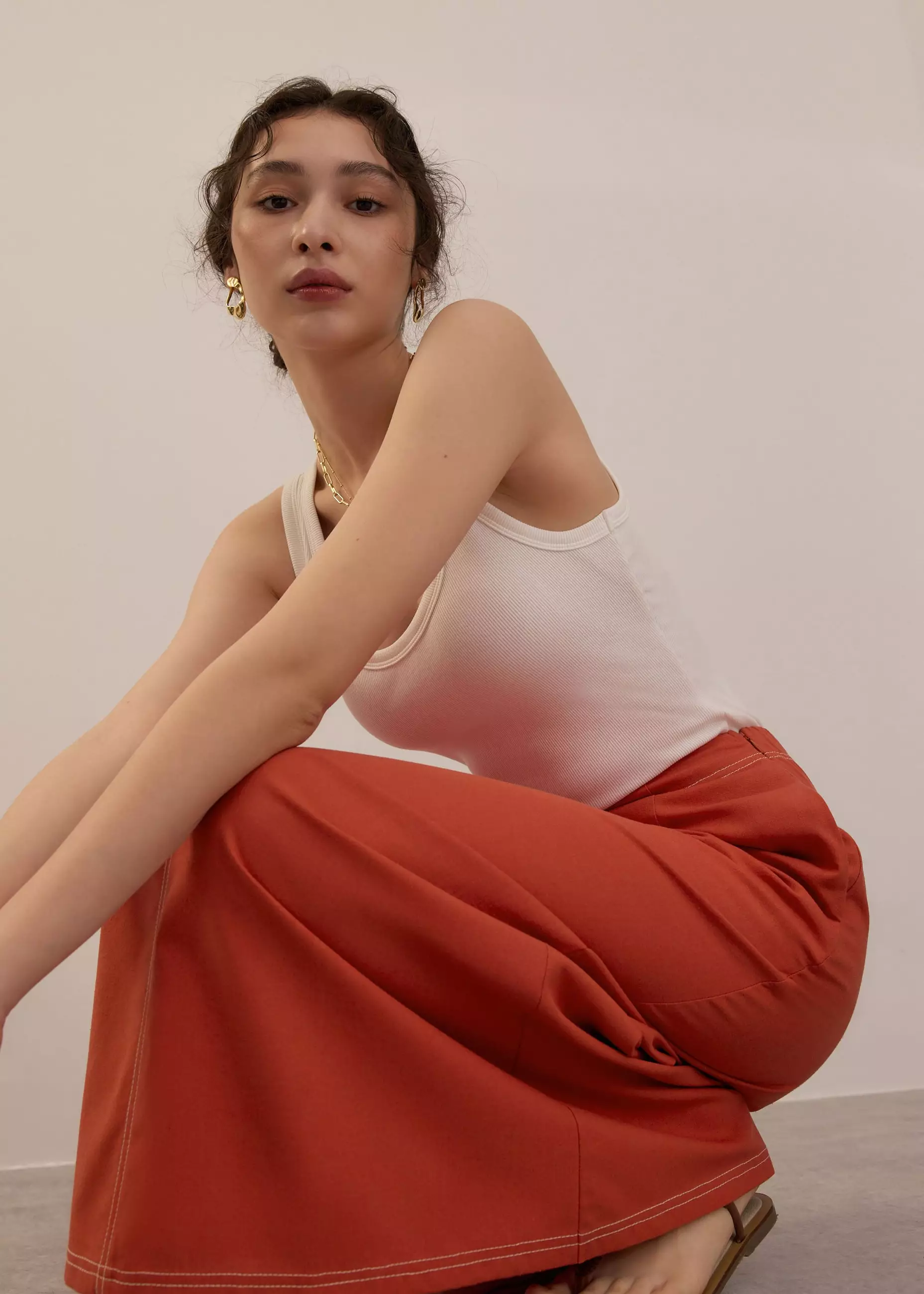 Rok Wanita - Elastic High Waist A-line Maxi Skirt