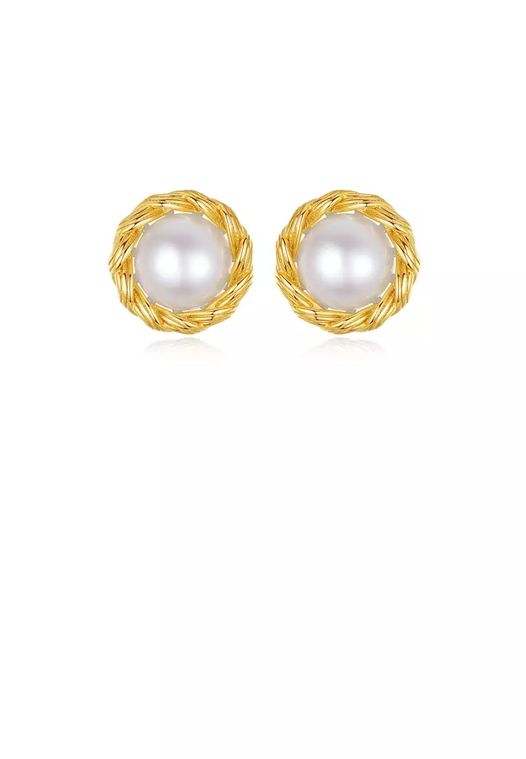 Gold stud earrings best sale with pearl