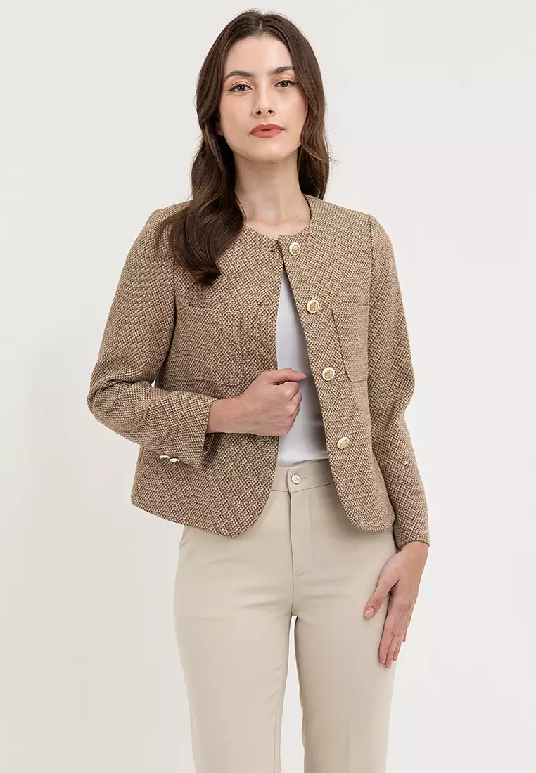 Collarless Tweed Blazer