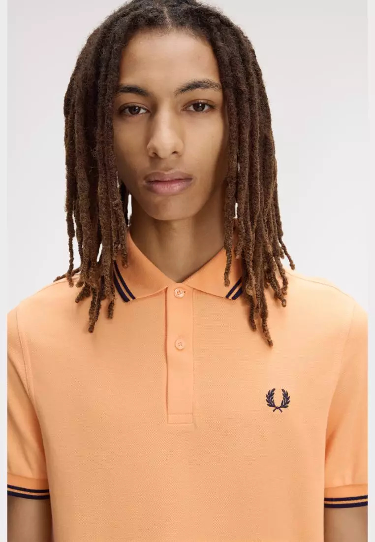 Fred Perry M3600 Twin Tipped Fred Perry Shirt (Peach / French Navy / French Navy)