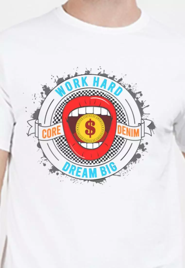Work Hard Graphic White Cotton Short Sleeve Regular Fit Tee