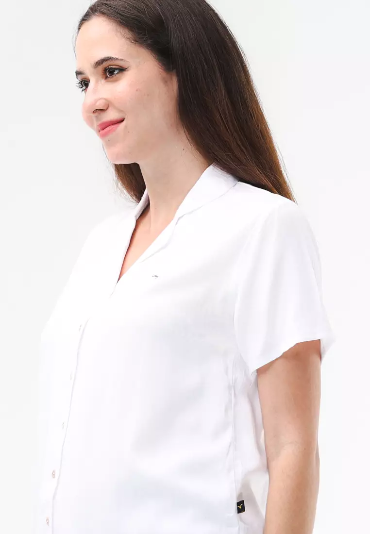 Plain Single Bold Twill Short Sleeve Blouse