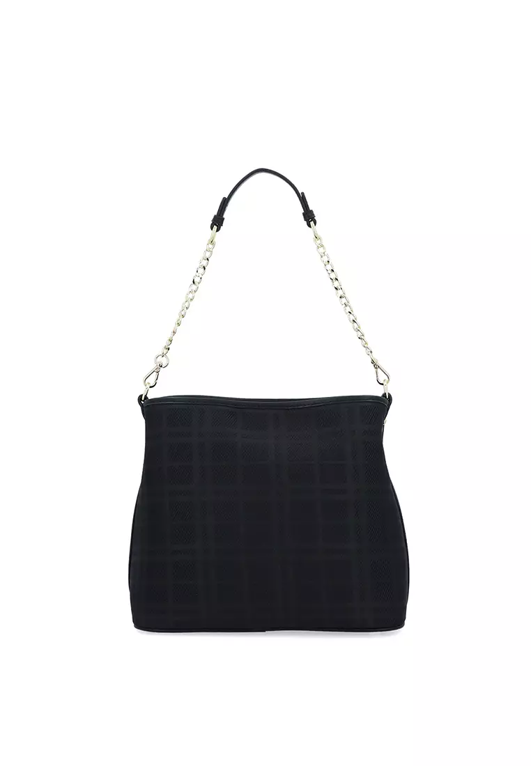 CR Brushed Plaid Shoulder Bag - Black