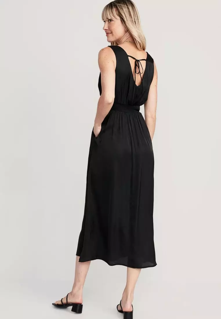 Buy Old Navy Waist-Defined Tie-Back Satin Maxi Dress for Women 2025 ...