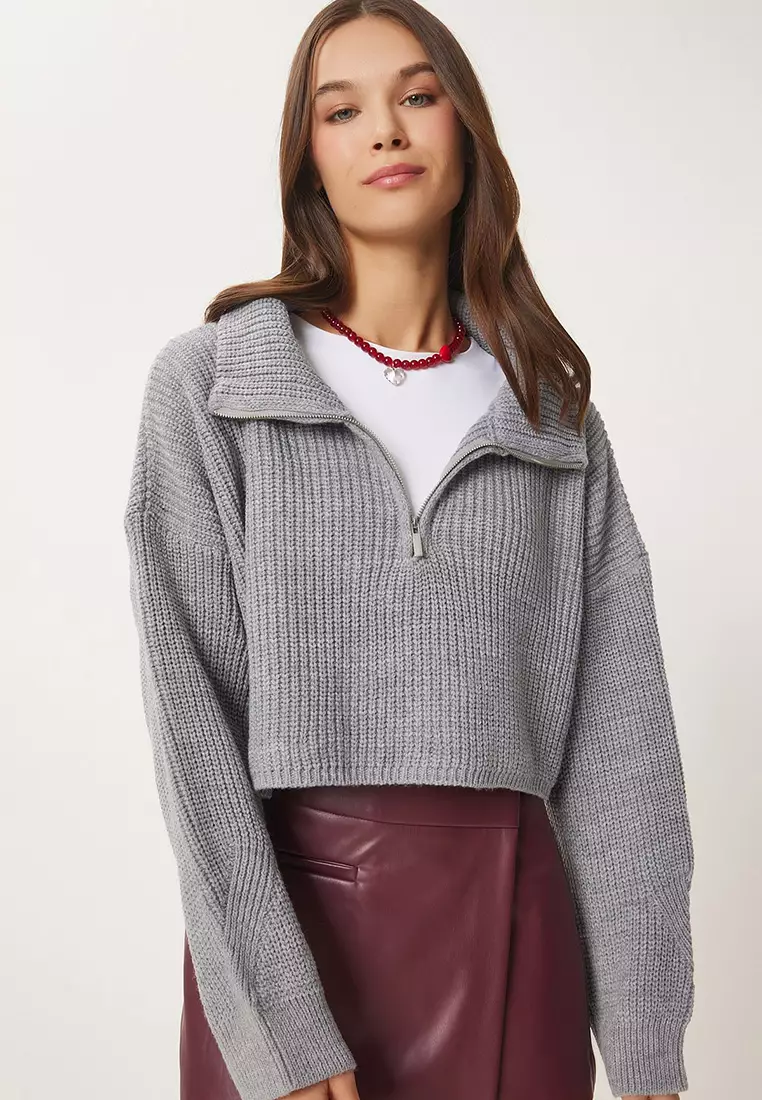 Zippered Turtleneck Knitwear Sweater