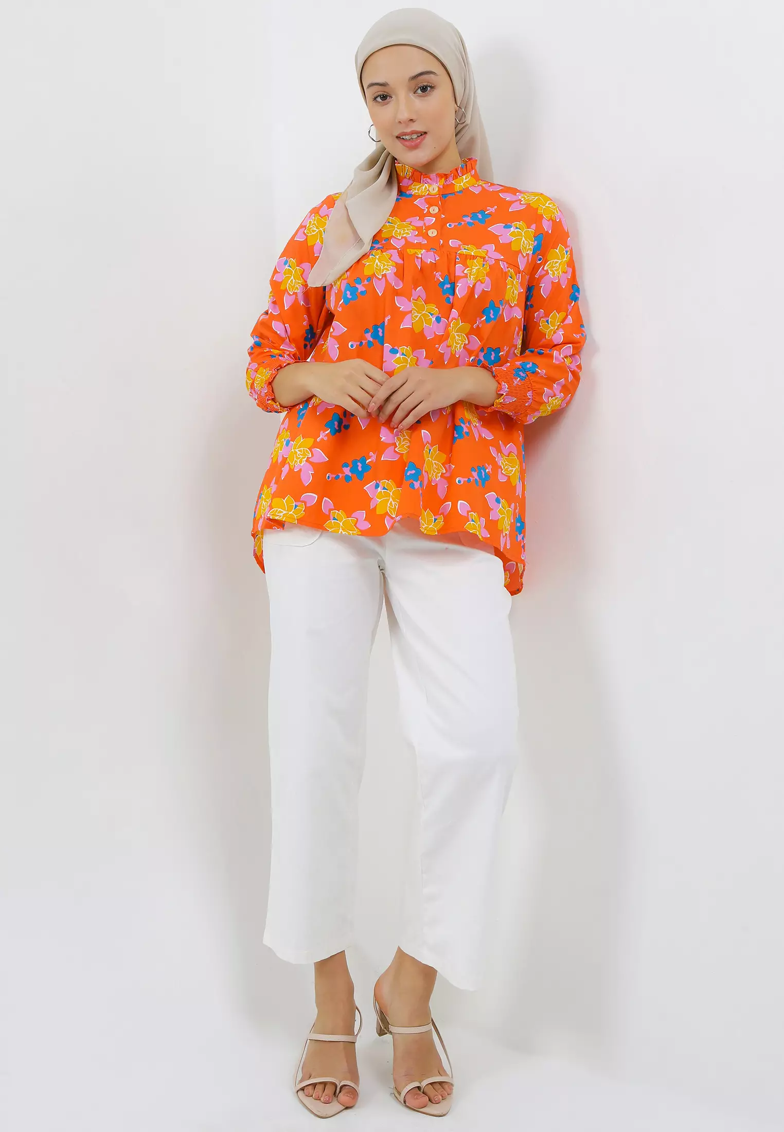 MFMW Lunar Atasan Blouse Orange Motif Bunga