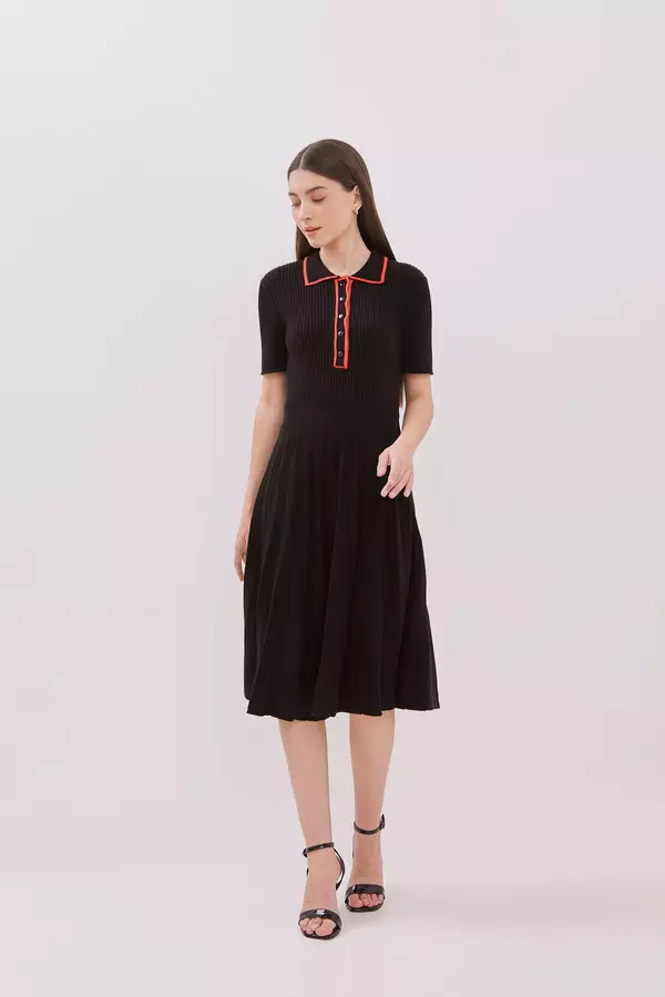 MINIMAL - Carina - Dress Rajut Lipit - Black Colour Black