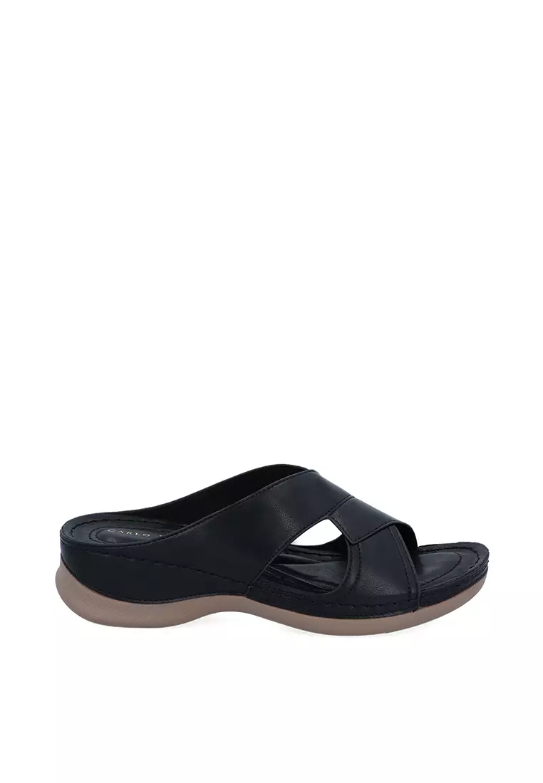 Discount on Carlo Rino  shoes - SKU: Black Kaylee Comfort Cross Slide Sandals