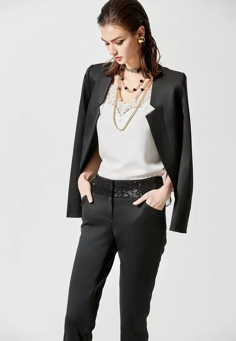 Sequin Slim Fit Black Pants