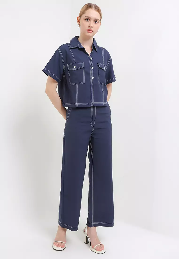 Celana Linen Twill Navy -Sophia Long Pants