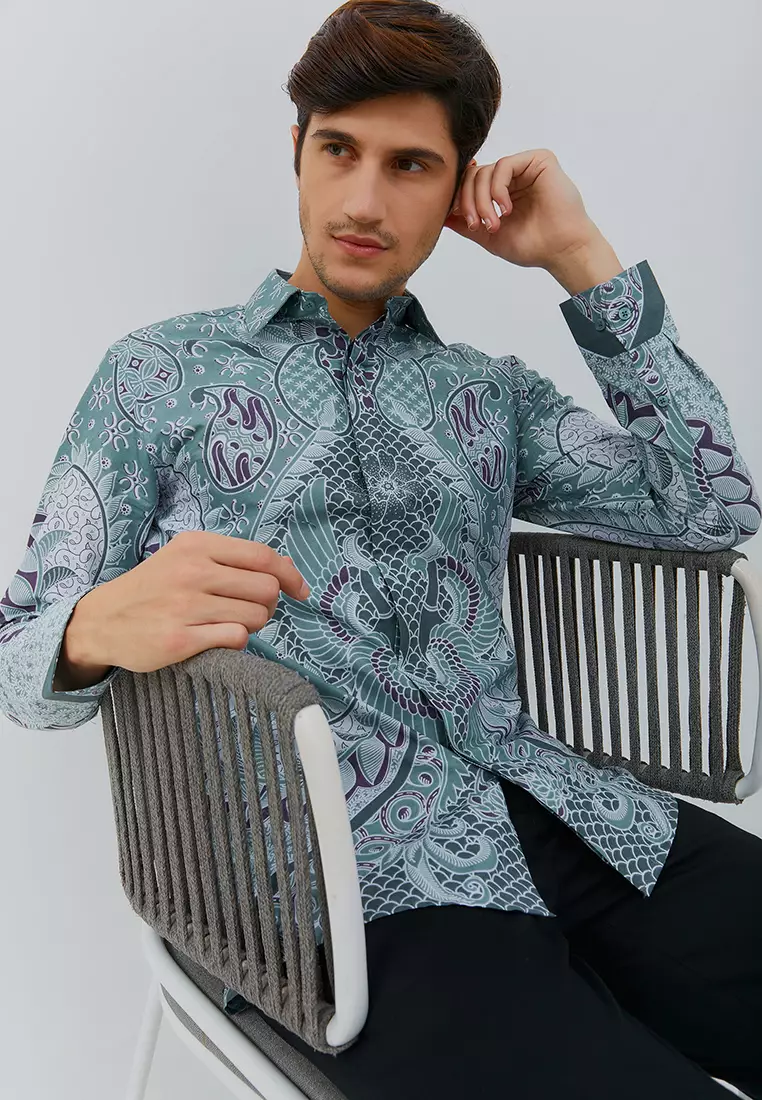 Slimfit Heera Green Kemeja Batik Pria Lengan Panjang