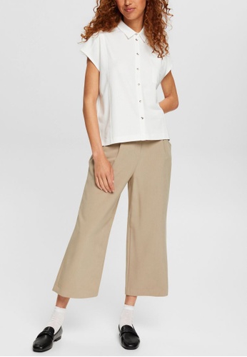 ESPRIT beige ESPRIT Woven pleated culottes 37A9CAAA82076EGS_1