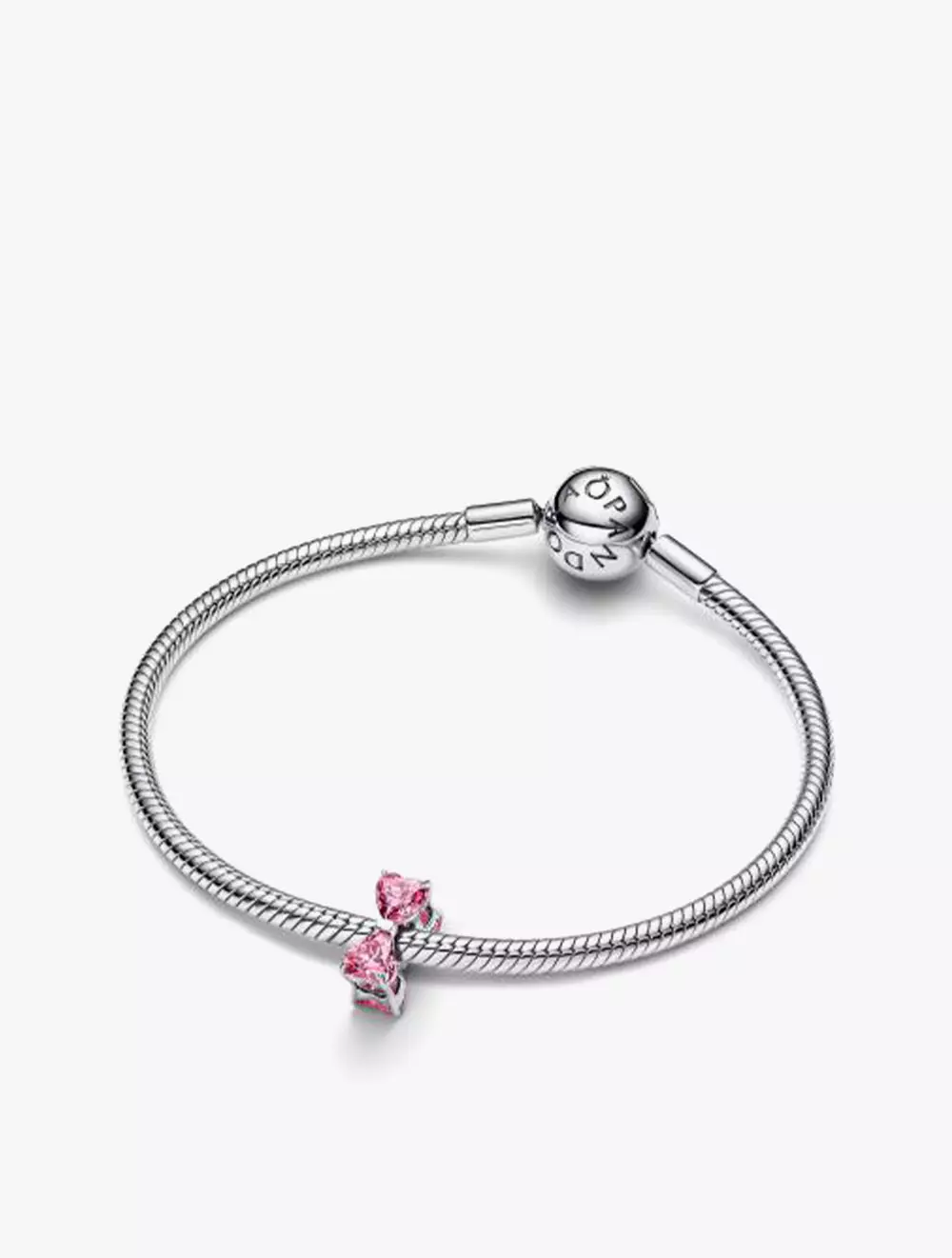 Bow Sterling Silver Charm with Fancy Pink Cubic Zirconia
