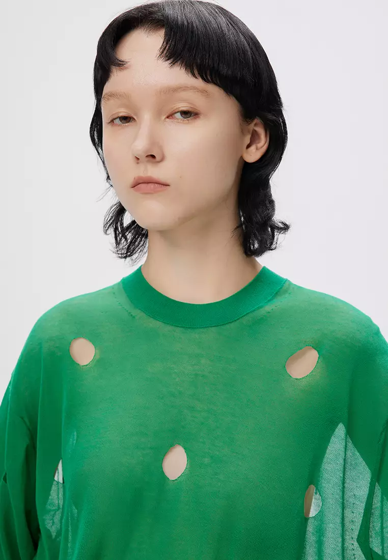 JNBY Women's Lace-Trimmed Short-Sleeved Knit Top