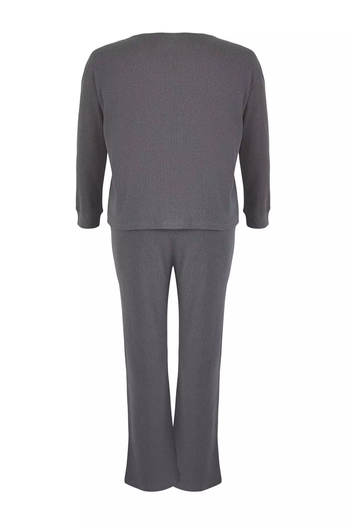 Dark Gray Melange Selanik Knitted Plus Size Pajama Set Tbbaw23Ai00002
