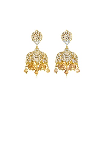 Glamorousky gold Fashion Bright Plated Gold Vintage Palace Wind Chime Earrings with Cubic Zirconia DAC33ACCAEB95FGS_1