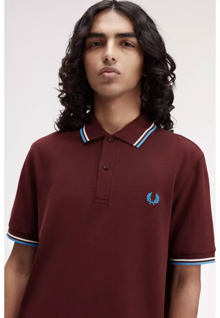 Fred Perry M3600 Twin Tipped Fred Perry Shirt (Oxblood / Ecru / Court Blue)
